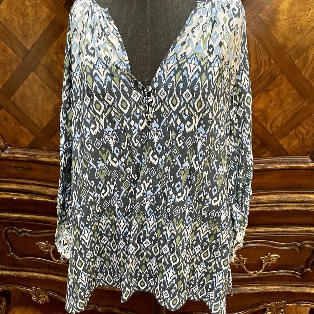 Shoshanna Blouse in Greens and Blues.  Size XL